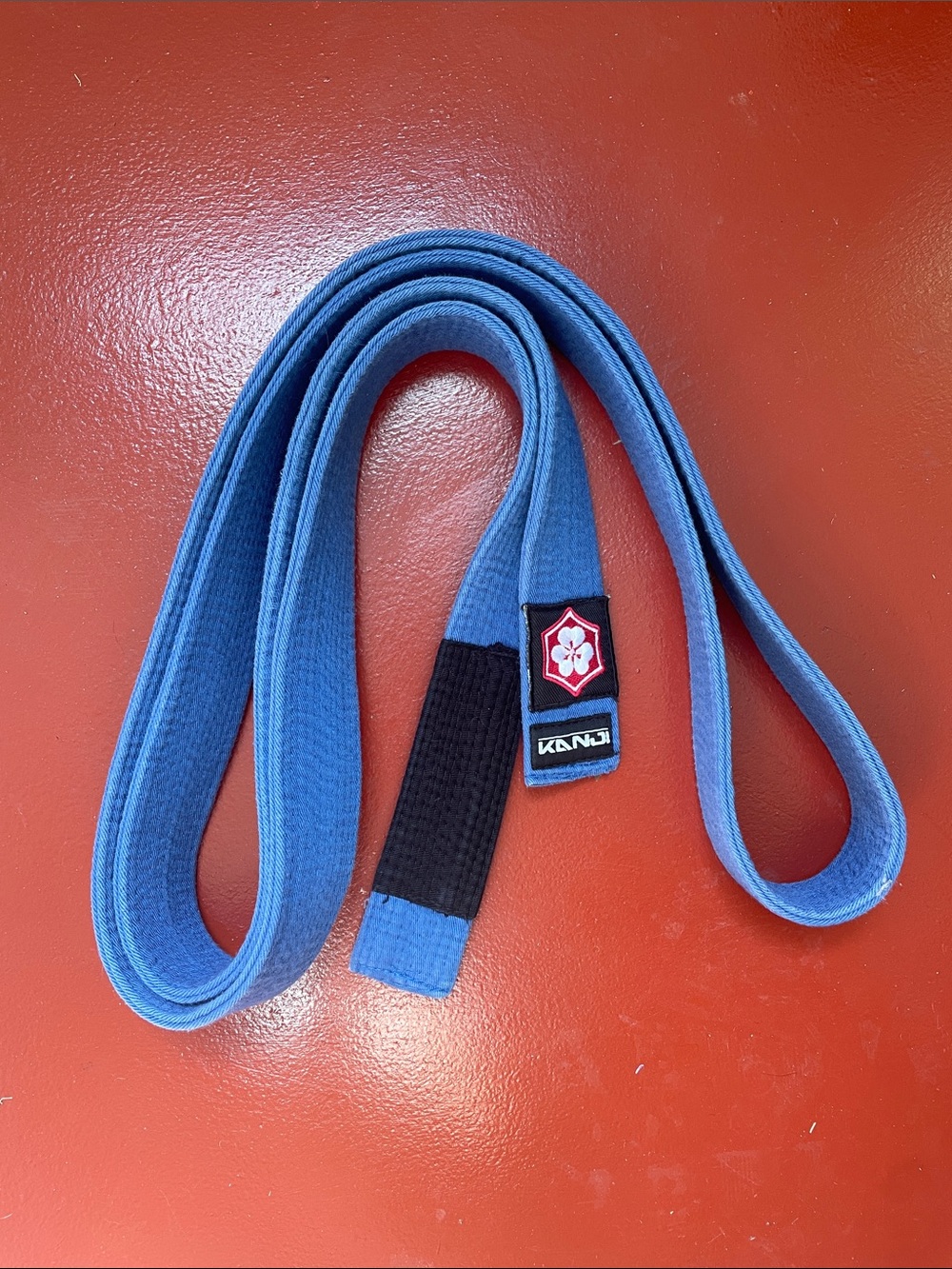 Kanji Blue Martial Arts Belt with Black Reinforced Tip